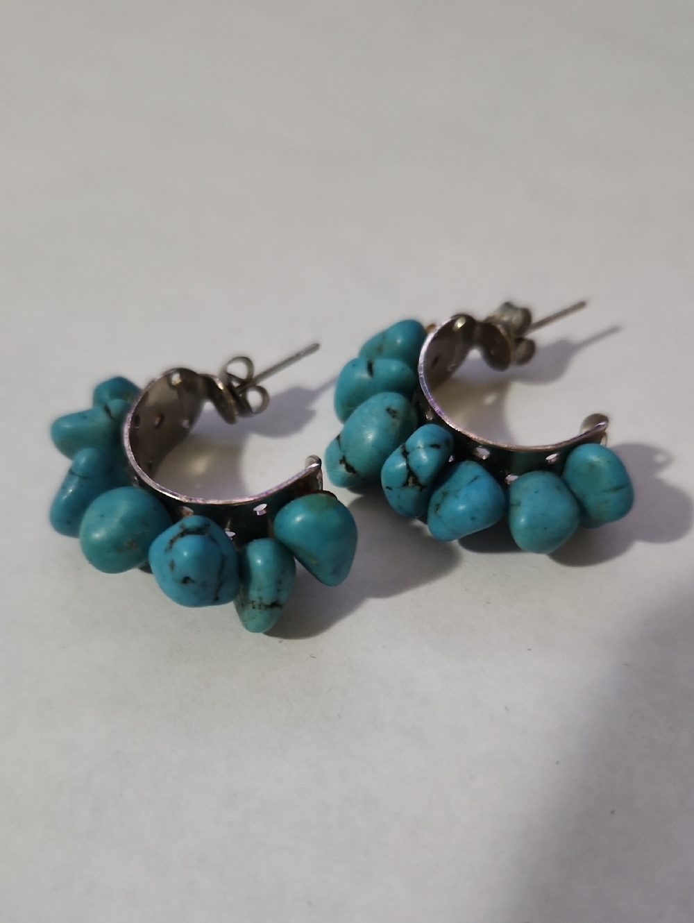 Turquoise Bead Cluster Hoop Earrings - Blue